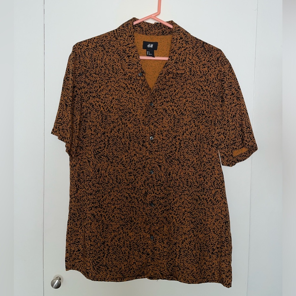 H&M Floral Camp Shirt Orange and Black Small